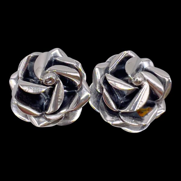 Rose Flower Sterling Silver Post/Stud Earrings - Image 2