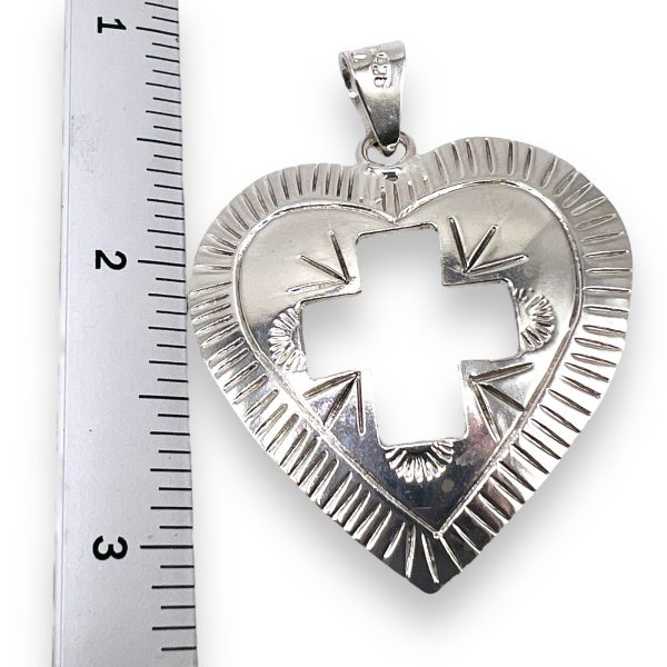 Sterling Silver Heart Pendant Engraved Open Cross - Image 7