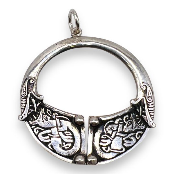 Irish Celtic Dragon Motif Pendant - Oxidized Sterling Silver