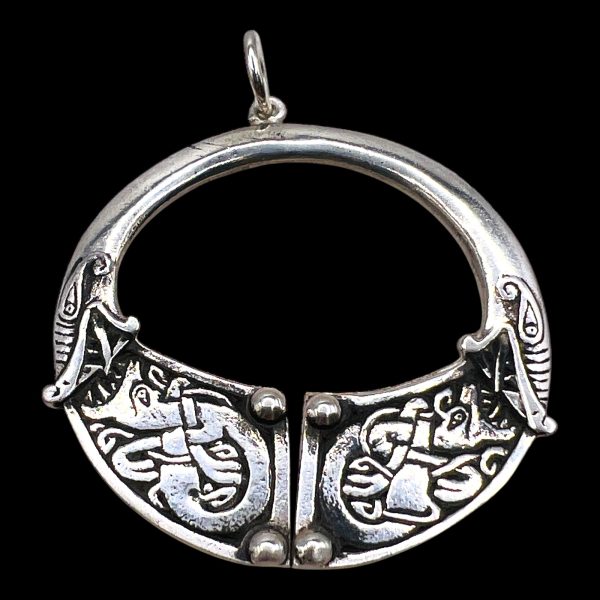 Irish Celtic Dragon Motif Pendant - Oxidized Sterling Silver - Image 2