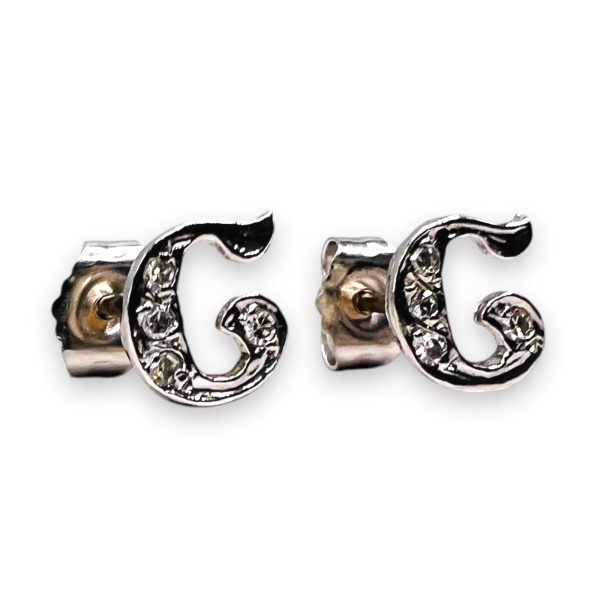 14k White Gold Letter Diamond Initial "C" Earrings - Image 4