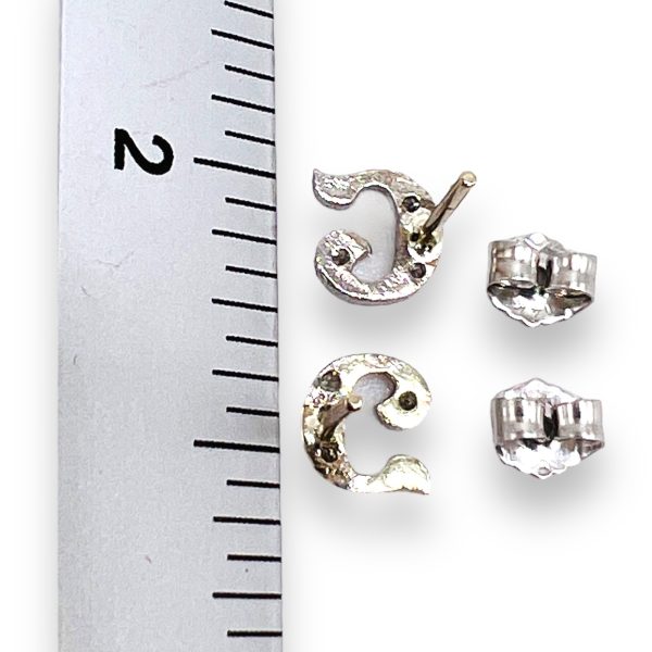 14k White Gold Letter Diamond Initial "C" Earrings - Image 8