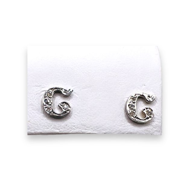 14k White Gold Letter Diamond Initial "C" Earrings - Image 9