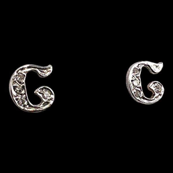 14k White Gold Letter Diamond Initial "C" Earrings - Image 2