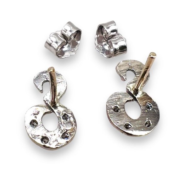 14k White Gold Letter "E" Diamond Initial Earrings - Image 3