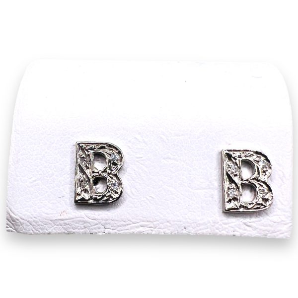 14k White Gold Diamond Initial 'B' Block Letter Earrings