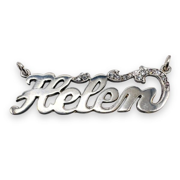 Nameplate Word "Helen" Silver Bracelet w/ Cubic Zirconia