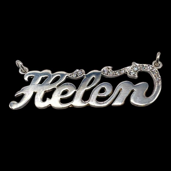 Nameplate Word "Helen" Silver Bracelet w/ Cubic Zirconia - Image 2