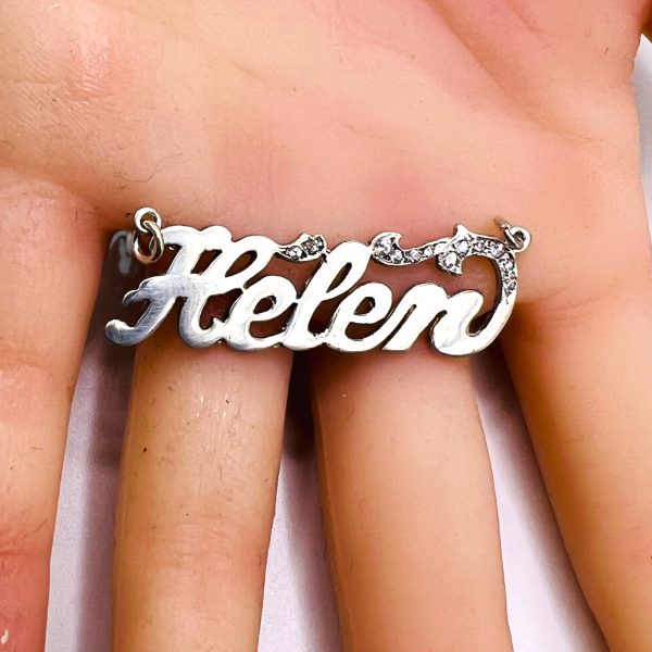 Nameplate Word "Helen" Silver Bracelet w/ Cubic Zirconia - Image 4