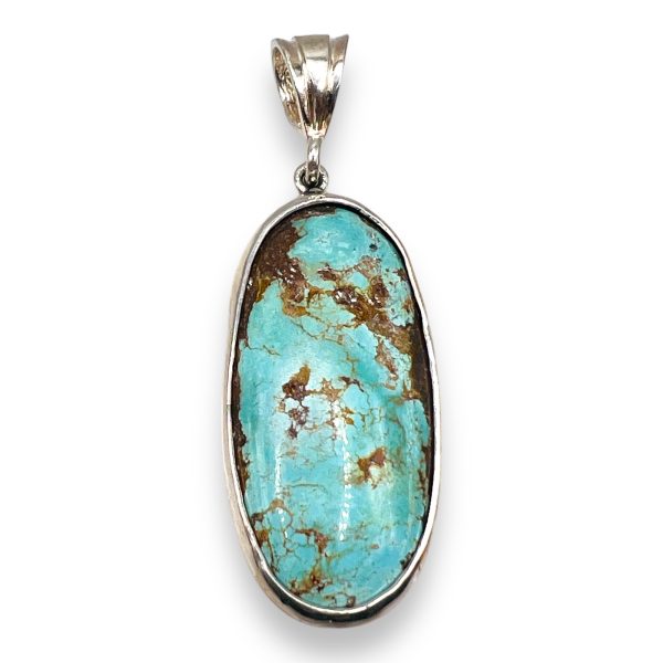 Untreated Persian Turquoise Oval Pendant | 925 Silver