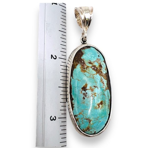 Untreated Persian Turquoise Oval Pendant | 925 Silver - Image 5