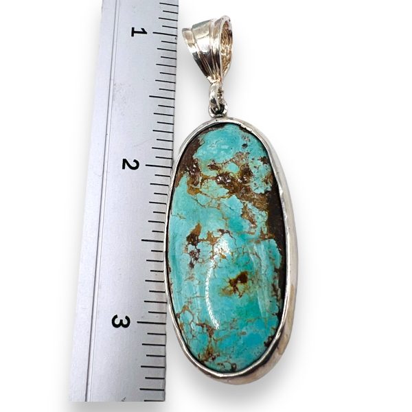 Untreated Persian Turquoise Oval Pendant | 925 Silver - Image 6