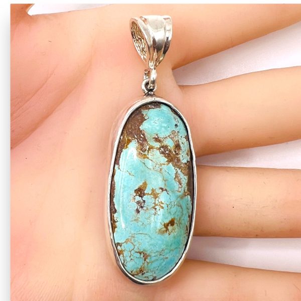 Untreated Persian Turquoise Oval Pendant | 925 Silver - Image 9