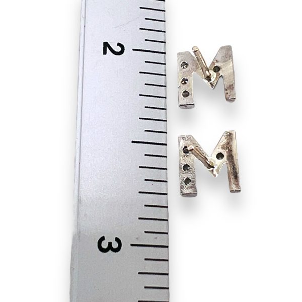 Initial 'M' Earrings 14k White Gold Diamond Letter - Image 7