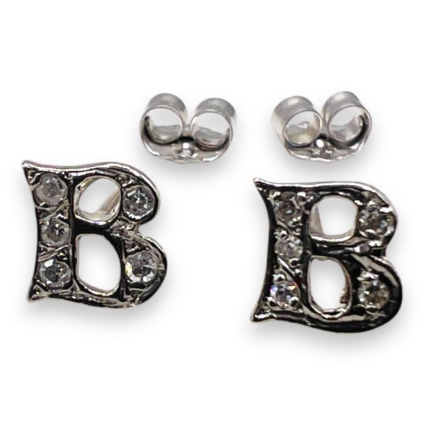 Initial 'B' Earrings 14k White Gold Diamond Initial - Image 3