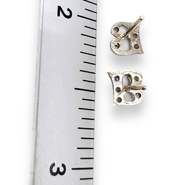 Initial 'B' Earrings 14k White Gold Diamond Initial - Image 5