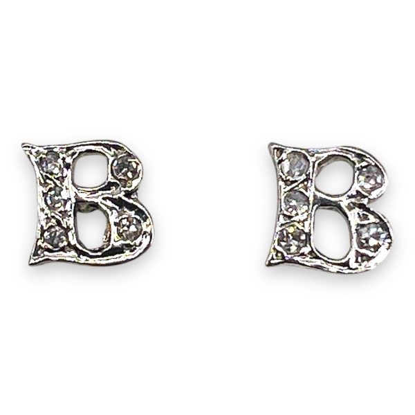 Initial 'B' Earrings 14k White Gold Diamond Initial