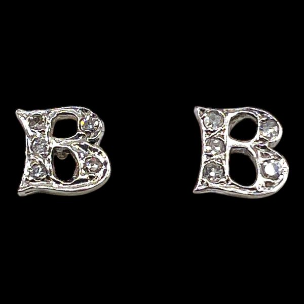 Initial 'B' Earrings 14k White Gold Diamond Initial - Image 2