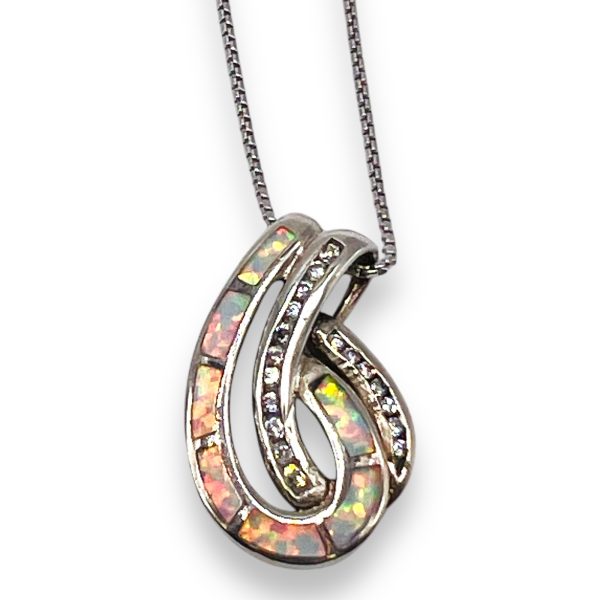 Opal & Cubic Zirconia Interlocking Pendant Necklace - Image 2