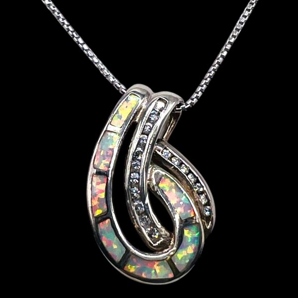 Opal & Cubic Zirconia Interlocking Pendant Necklace - Image 8