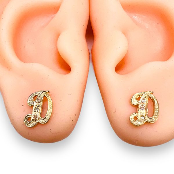 14k Yellow Gold Earrings with Letter 'D' Diamond Initial - Image 6