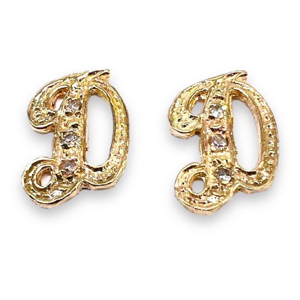 14k Yellow Gold Earrings with Letter 'D' Diamond Initial