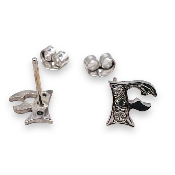 Diamond Letter "F" Earrings 14k White Gold Initial - Image 3