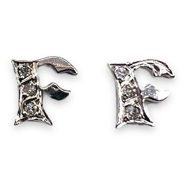 Diamond Letter "F" Earrings 14k White Gold Initial