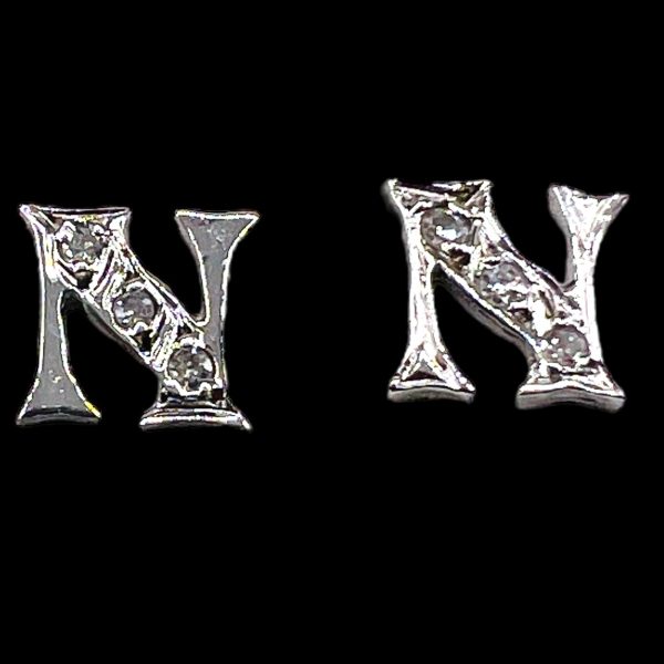 14k White Gold Initial "N" Diamond Letter Earrings - Image 2