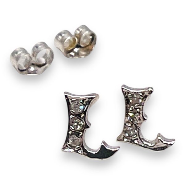 14k White Gold Initial "L" Earrings Diamond Letters - Image 3