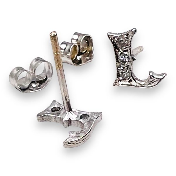 14k White Gold Initial "L" Earrings Diamond Letters - Image 4