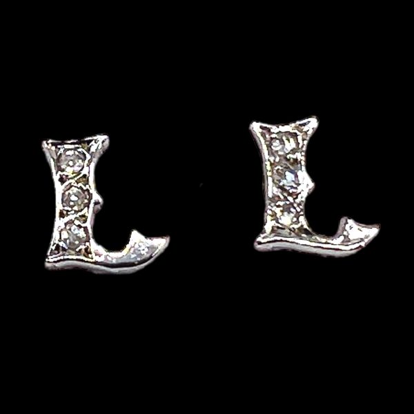 14k White Gold Initial "L" Earrings Diamond Letters - Image 2