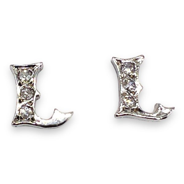 14k White Gold Initial "L" Earrings Diamond Letters