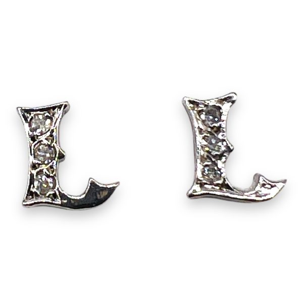 14k White Gold Initial "L" Earrings Diamond Letters - Image 7