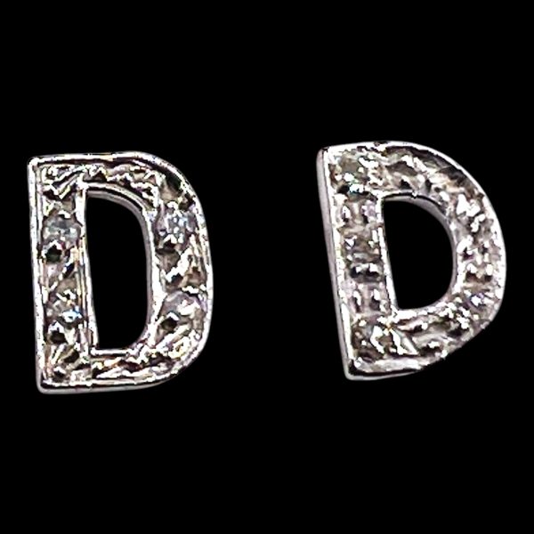 Diamond Letter "D" 14k White Gold Initial Earrings - Image 2