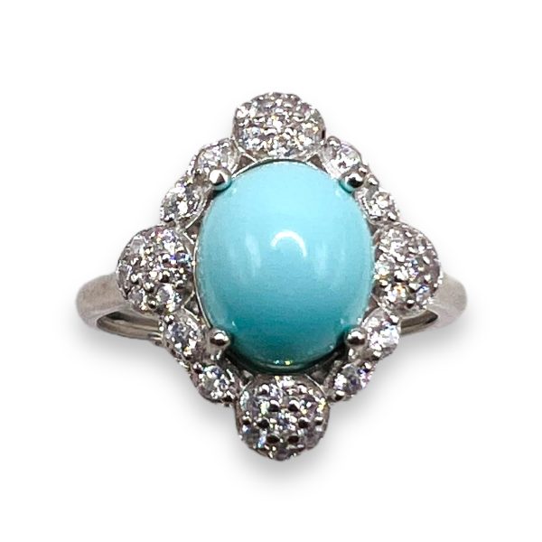 925 Silver Persian Turquoise Cubic Zirconia Cocktail Ring