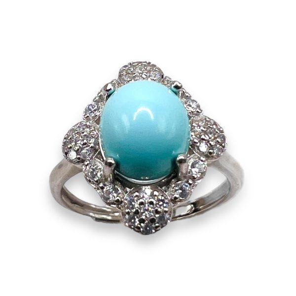 925 Silver Persian Turquoise Cubic Zirconia Cocktail Ring - Image 7