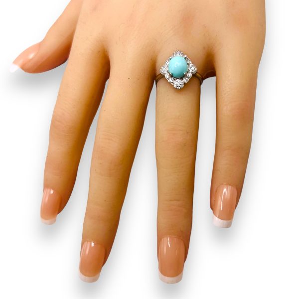 925 Silver Persian Turquoise Cubic Zirconia Cocktail Ring - Image 11