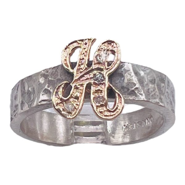 Ring with Initial "H" 10k Gold Diamond Letter, sz 8.75 - Image 2