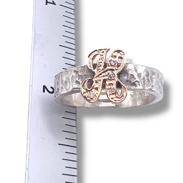 Ring with Initial "H" 10k Gold Diamond Letter, sz 8.75 - Image 3