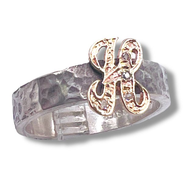 Ring with Initial "H" 10k Gold Diamond Letter, sz 8.75 - Image 4