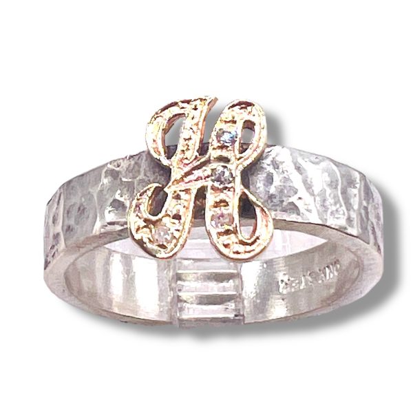 Ring with Initial "H" 10k Gold Diamond Letter, sz 8.75 - Image 5