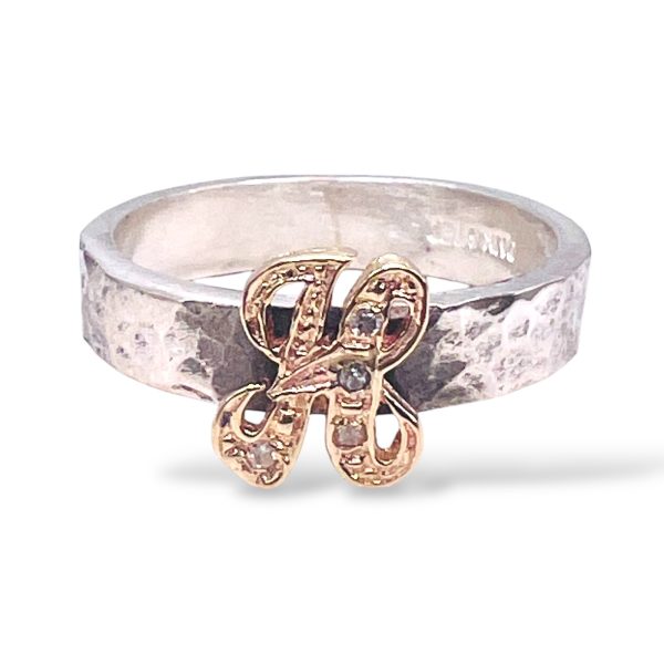 Ring with Initial "H" 10k Gold Diamond Letter, sz 8.75