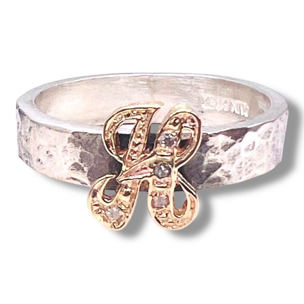 Ring with Initial "H" 10k Gold Diamond Letter, sz 8.75 - Image 9