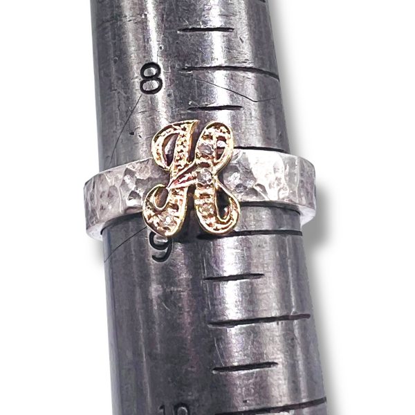 Ring with Initial "H" 10k Gold Diamond Letter, sz 8.75 - Image 10