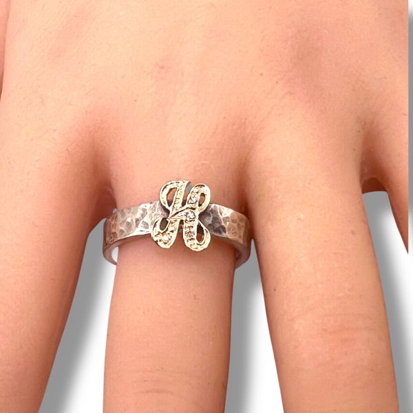 Ring with Initial "H" 10k Gold Diamond Letter, sz 8.75 - Image 11