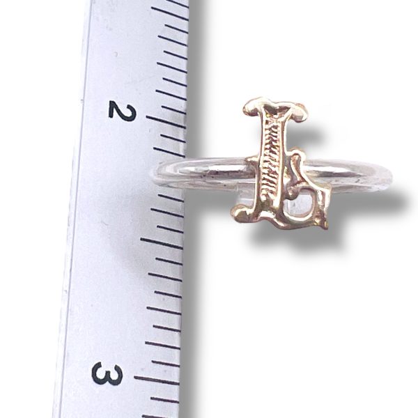 Ring with Initial "L" 10k Gold Letter, sz 6 | Silver Band - Image 2