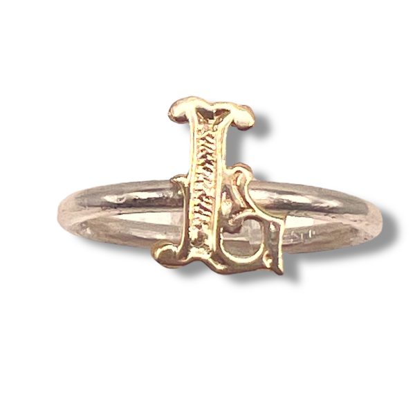 Ring with Initial "L" 10k Gold Letter, sz 6 | Silver Band