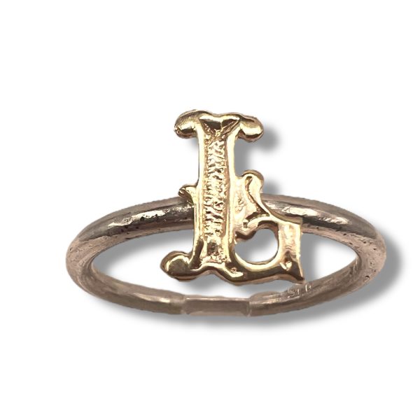 Ring with Initial "L" 10k Gold Letter, sz 6 | Silver Band - Image 3