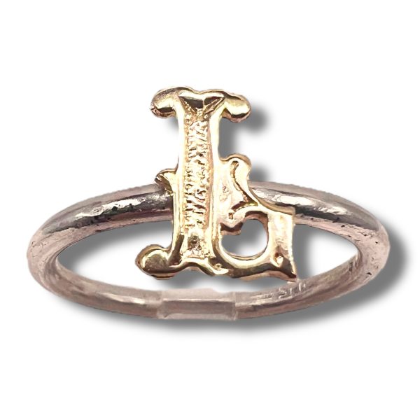 Ring with Initial "L" 10k Gold Letter, sz 6 | Silver Band - Image 4